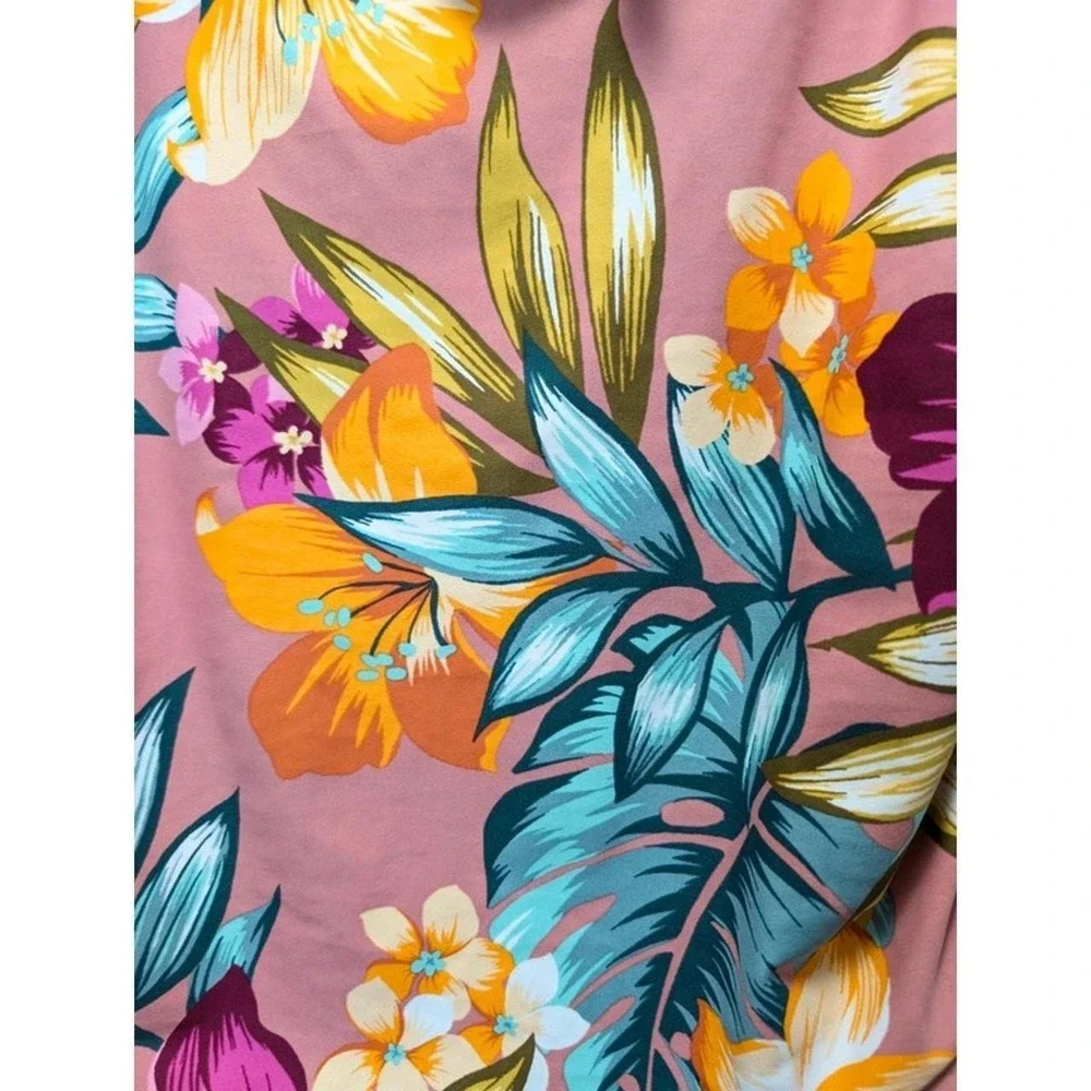 Kona Sol Pink Tropical One Piece Swimsuit Floral Ruffle Off The Shoulder XL
